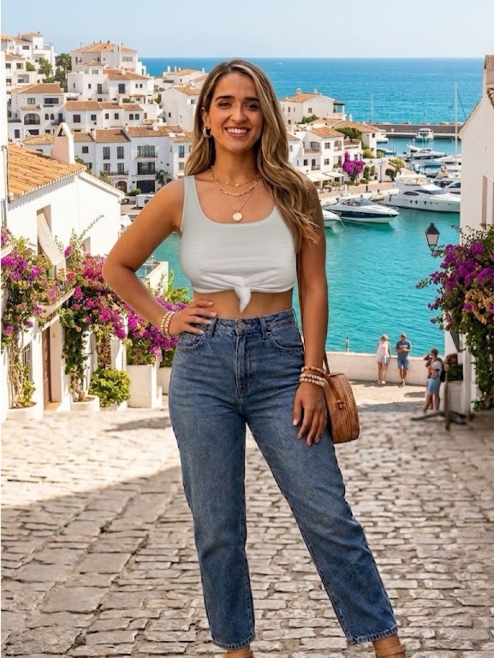Timing White Ribbed Knot-Front Crop Tank